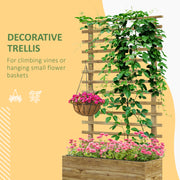 Natural Wooden Raised Planter With Trellis Back Ideal For Climbing Plants And Herbs
