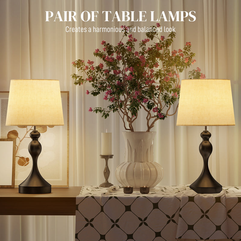 Set of Two Touch Control Table Lamps with USB Charging Ports for Bedroom or Lounge Black Beige AOSOM