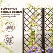 Brown Raised Garden Bed with Trellis Plastic Planter Box with Drainage for Climbing Plants by Outsunny