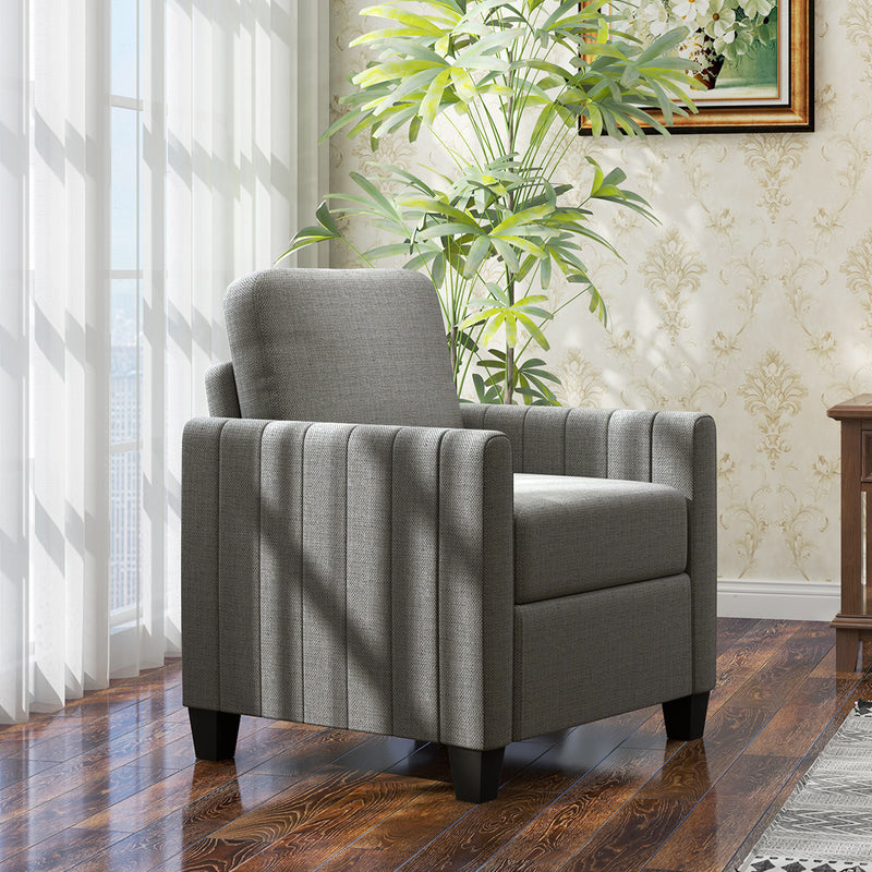 Light Grey Modern Boxy Armchair with Linen Look Upholstery by HOMCOM