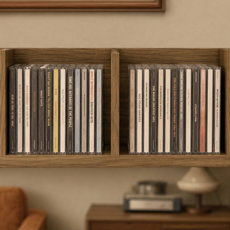 CD Storage Unit Wall Mounted Organiser with 4 Sections for 60 Discs Walnut Brown