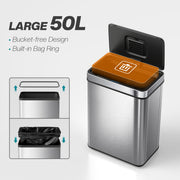 Sensor Kitchen Bin 50L with Motion Sensor for Hygienic Hands Free Waste Silver AOSOM