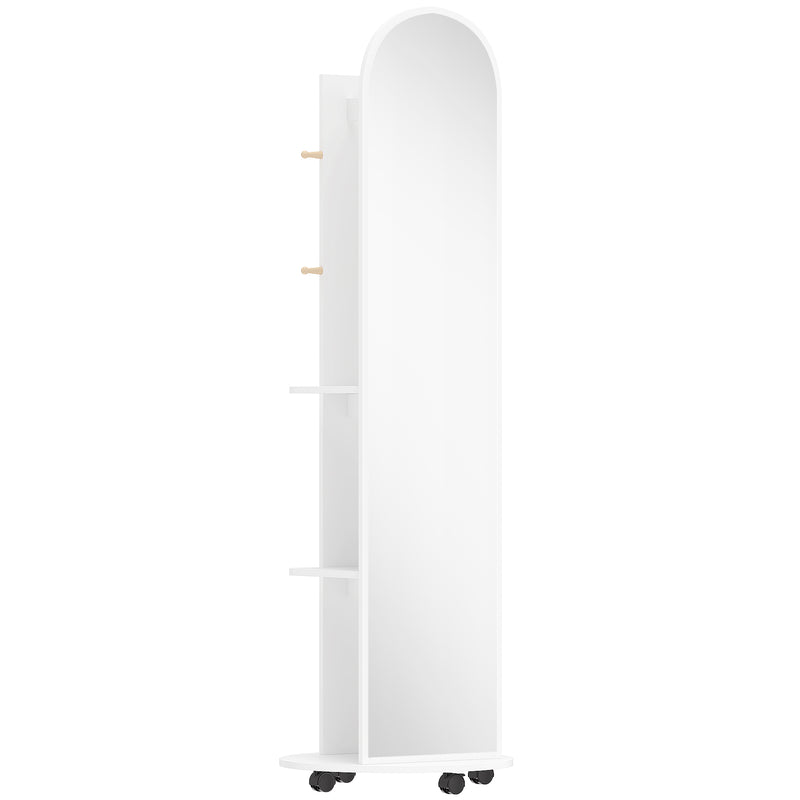 Full Length Mirror with Hidden Storage Shelves and Coat Hooks for Organised Bedrooms Brown Wood Effect Homcom