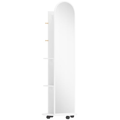 Full Length Mirror with Hidden Storage Shelves and Coat Hooks for Organised Bedrooms Brown Wood Effect Homcom