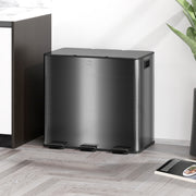 Black 45L Triple Kitchen Pedal Bin with Soft Close Lid and Removable Inner Buckets by HOMCOM