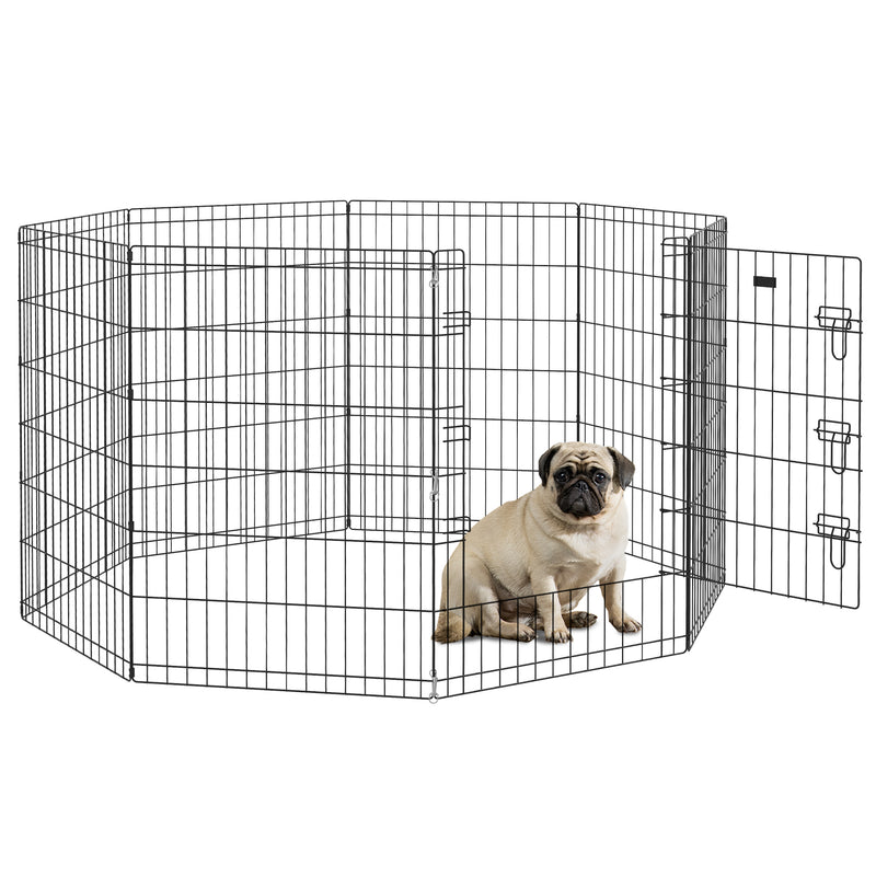 8 Panel Dog Playpen with Door for Indoor Outdoor Use 91cm High Ideal for Small Pets Black