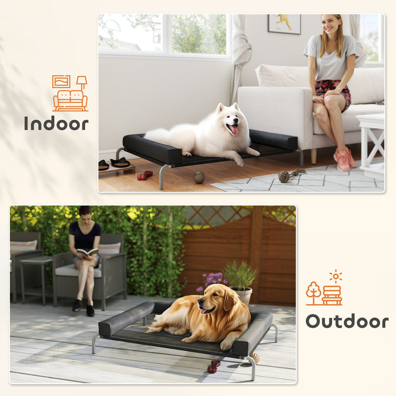 Raised Dog Bed with Mesh Surface and U-Shaped Pillow for Large Pets Indoor Outdoor Black