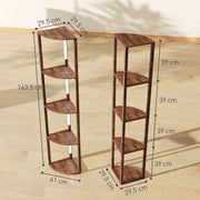 4 Tier Corner Floor Lamp With Shelves For Storage And Display, Rustic Brown