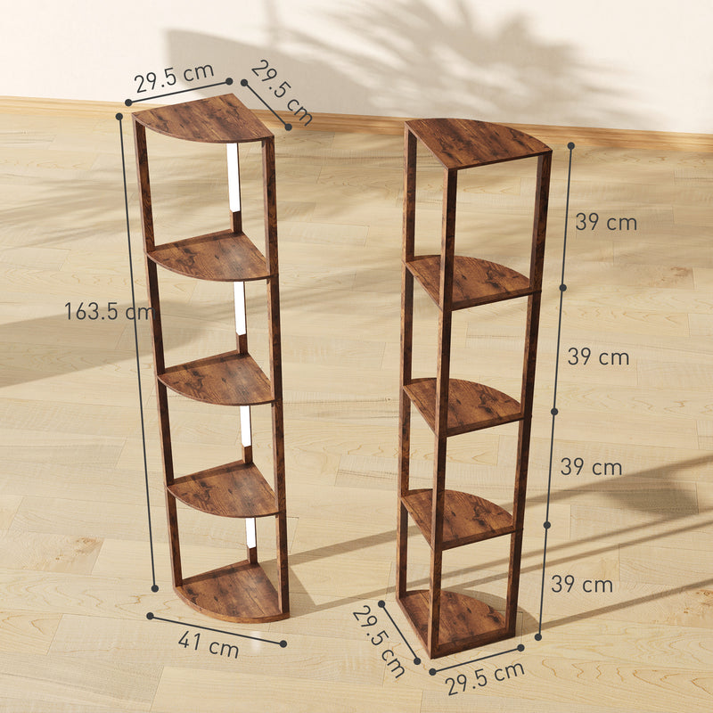 4 Tier Corner Floor Lamp With Shelves For Storage And Display, Rustic Brown