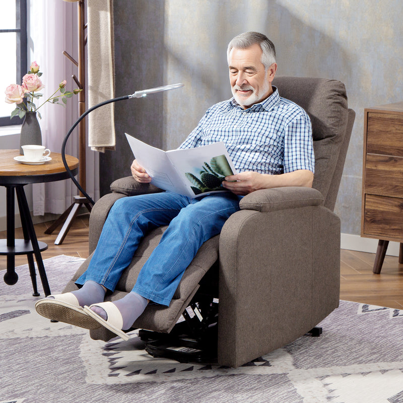 Electric Rise and Recline Armchair with Built In Reading Light for Comfort and Support, Brown