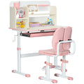 Kids Study Desk and Chair Set with Storage Shelves and Washable Seat Cover, Pink