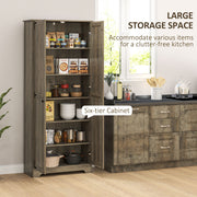 Grey Wood-Effect Tall Kitchen Storage Cabinet with Adjustable Shelves by HOMCOM