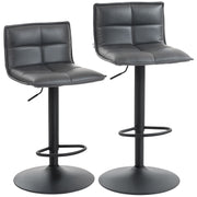 Set of Two Adjustable Faux Leather Bar Stools With Footrest For Kitchen Island Dark Grey