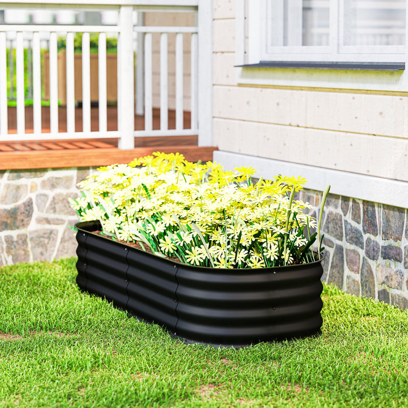 Galvanised Metal Raised Garden Bed For Flowers Herbs And Vegetables With Safety Edging Black AOSOM