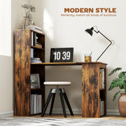 120cm Wooden Computer Desk with 6 Tier Shelves for Home Office or Study, Rustic Brown