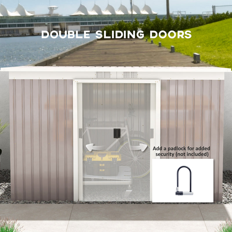 Light Grey 9x4ft Metal Garden Storage Shed With Vents Ideal For Tools And Equipment
