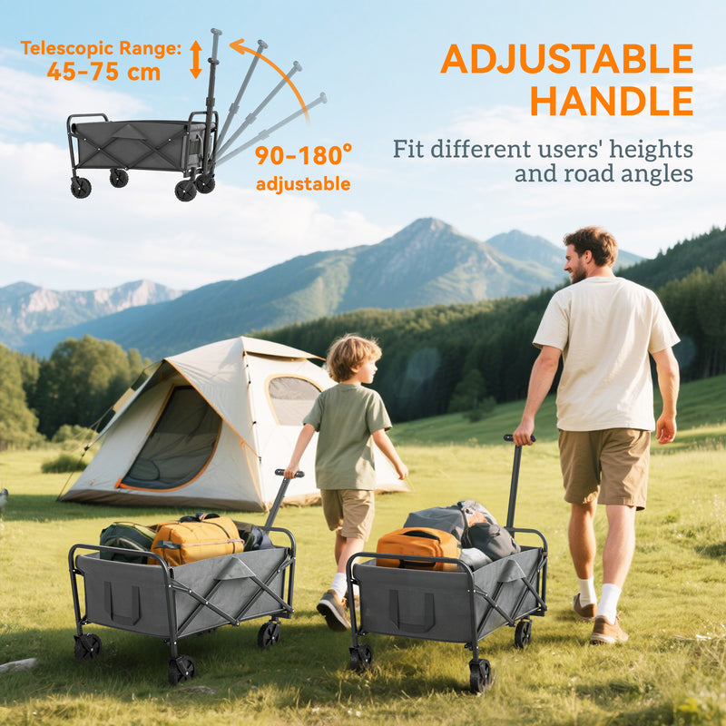 Heavy Duty Folding Festival Trolley With Adjustable Handle For Camping And Beach, Grey