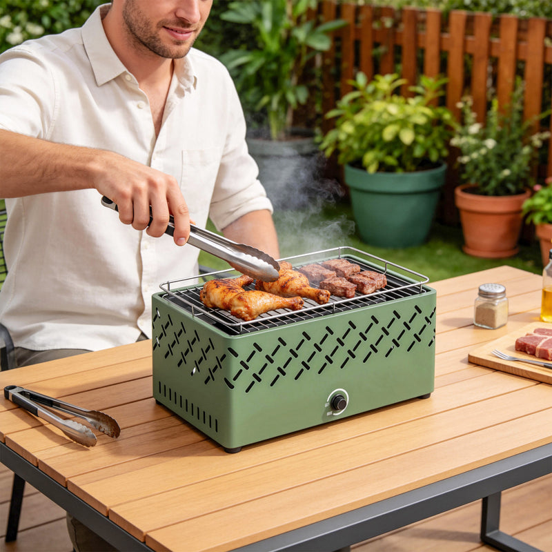 Portable Charcoal Barbecue with Adjustable Fan for Easy Outdoor Cooking Light Green