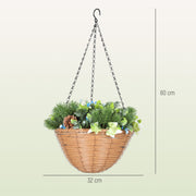 Set of 2 Artificial Hanging Flower Baskets with Pinecones for Home or Office Decor, Green
