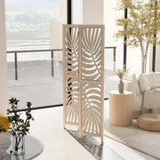 3 Panel Folding Room Divider with Palm Leaf Design for Home Office Privacy, Natural Wood AOSOM