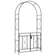 Black Metal Garden Arch with Gate Elegant Outdoor Climbing Plant Support by Outsunny