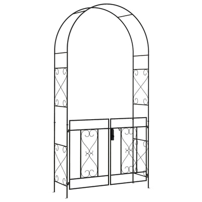 Black Metal Garden Arch with Gate Elegant Outdoor Climbing Plant Support by Outsunny