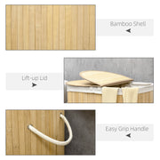 100 Litre Bamboo Laundry Basket with Lid and 2 Sections Removable Lining, Natural