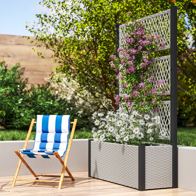 Grey Wooden Garden Planter Box with Trellis for Climbing Plants and Flowers by Outsunny