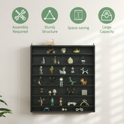 Black 7 Tier Wall Display Cabinet with Glass Doors and Adjustable Shelves by HOMCOM