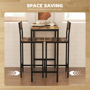 Bar Table Dining Set For Small Spaces - 3 Piece Set with 2 Stools - Industrial Style - Black & Brown Homcom