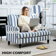 Blue and White Velvet Accent Chair with Wide Seat and Turned Legs for Living Room by HOMCOM