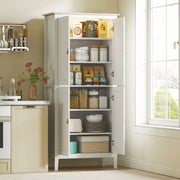 Tall Kitchen Pantry Cupboard with Adjustable Shelves and Motion Sensor Light White