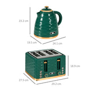 3000W Fast Boil Kettle and 4 Slice Toaster Set With Crumb Tray and Browning Control Green