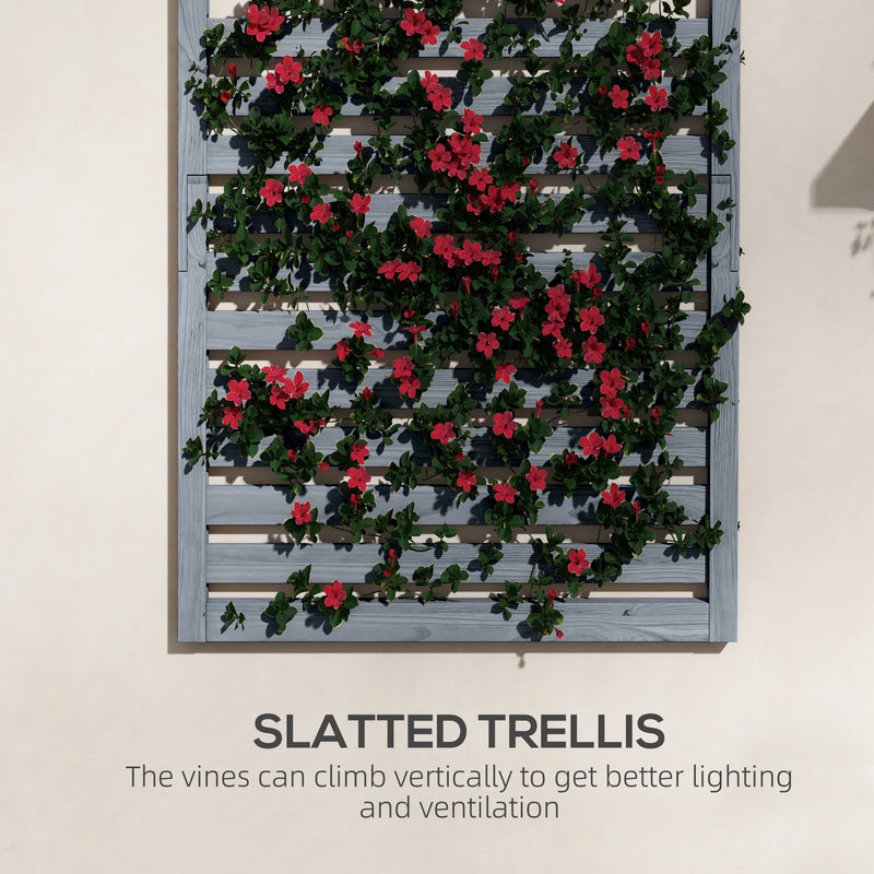 Wall Mounted Fir Wood Plant Stands Set of 2 With Trellis and Shelves for Outdoors