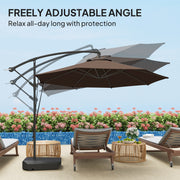 Brown 3m Cantilever Parasol with Fillable Base Wind Strap Cover and Tilt by Outsunny