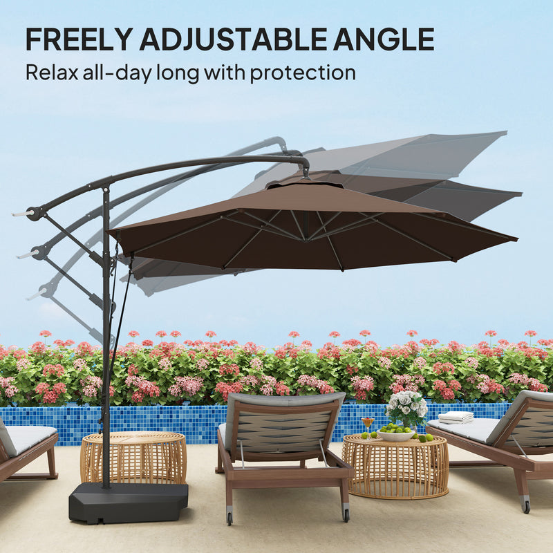 Brown 3m Cantilever Parasol with Fillable Base Wind Strap Cover and Tilt by Outsunny