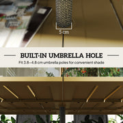 Garden Dining Table for 6 with Umbrella Hole and Slatted Metal Top Brown Outsunny