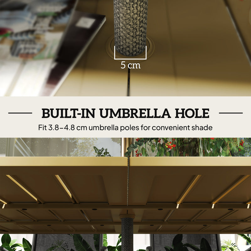 Garden Dining Table for 6 with Umbrella Hole and Slatted Metal Top Brown Outsunny