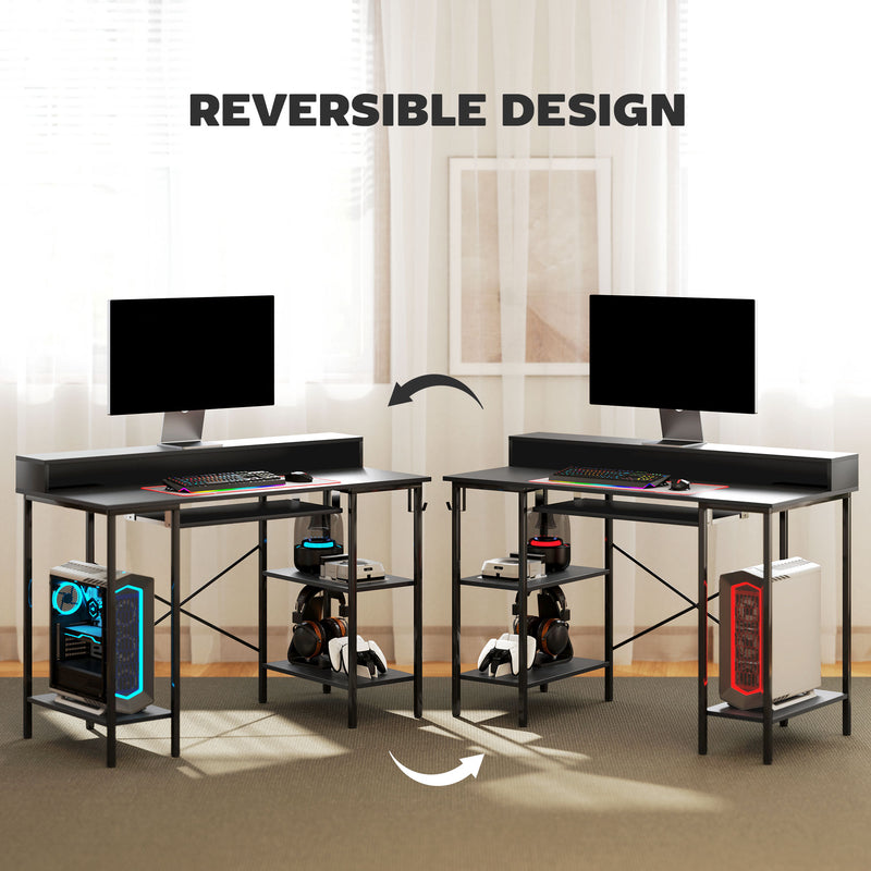 Reversible Computer Desk with LED Lights and Power Outlets 120 cm Gaming Desk with Storage by HOMCOM