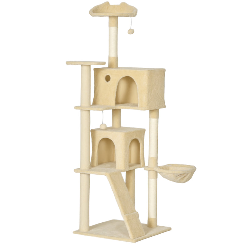 Large 180cm Cat Tree Tower with Hammock Condos and Scratching Posts for Indoor Use Beige AOSOM