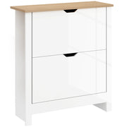 Slim White High Gloss Shoe Cabinet with 2 Flip Drawers and Adjustable Shelves for 12 Pairs by HOMCOM