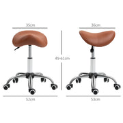 Height Adjustable Saddle Stool for Salon or Spa Use with Faux Leather Seat Brown