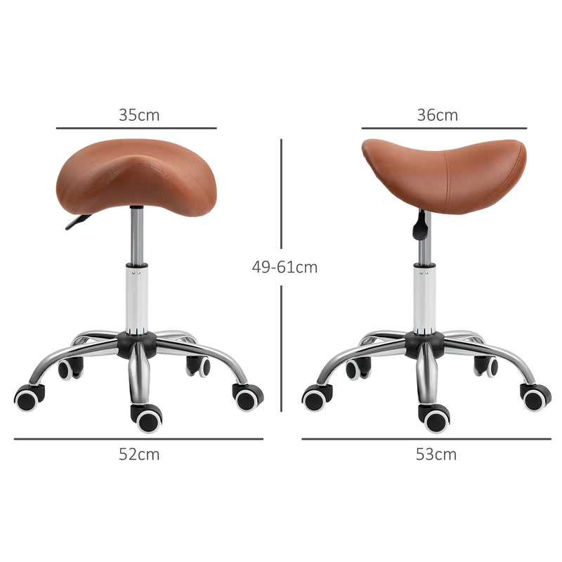 Height Adjustable Saddle Stool for Salon or Spa Use with Faux Leather Seat Brown