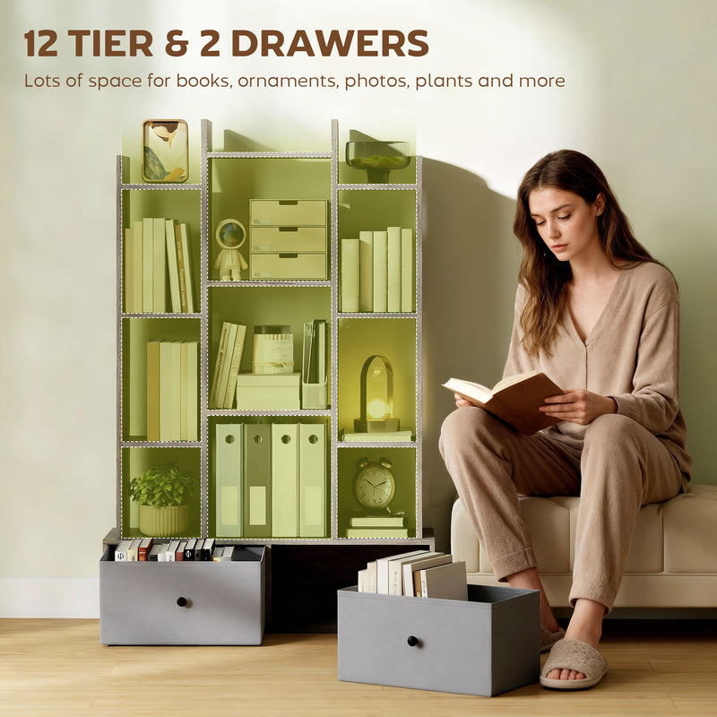 12 Shelf Storage Unit With Drawers For Home Office Or Bedroom Organisation Graphite AOSOM