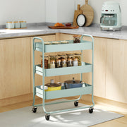 3 Tier Rolling Storage Trolley With Mesh Baskets For Kitchen Or Bathroom Use Light Green