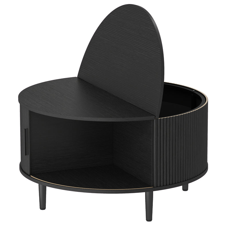 Round Coffee Table with Hidden Storage for Safer Family Living Room Black Wood Effect