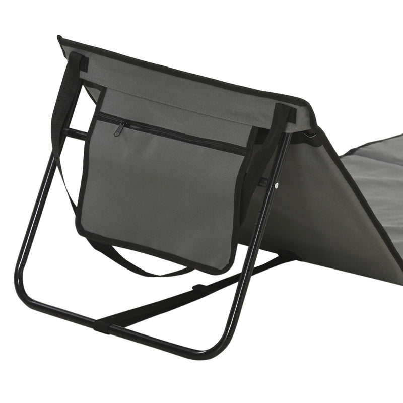 Set of 2 Foldable Beach Loungers with Adjustable Backrest and Side Pocket, Grey Outsunny