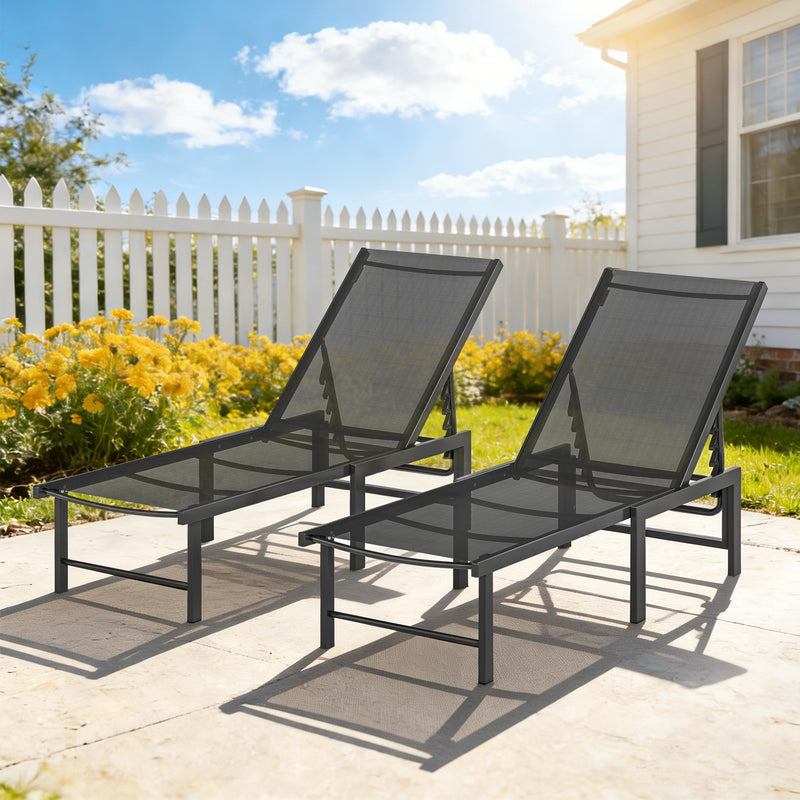 Set of 2 Adjustable Garden Sun Loungers for Outdoor Relaxing with Breathable Mesh Black Outsunny