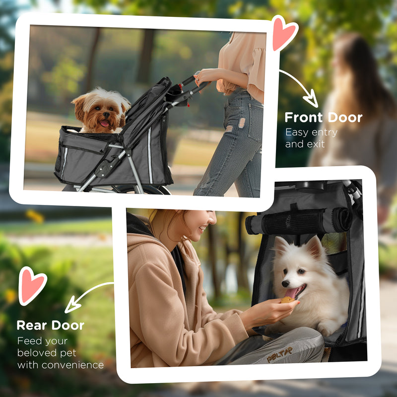 Charcoal Grey 3 Wheel Pet Stroller for Small and Miniature Dogs by Outsunny AOSOM