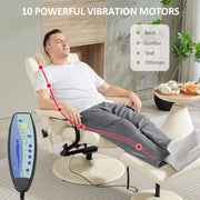 Swivel Recliner Massage Chair with Footstool and Remote Control for Home Comfort, Cream White